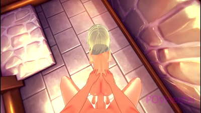 (Kaptilo) Elfa servistino helpas vin lavi vian vizaĝon.